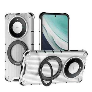 For Huawei Mate 60 Grating 360 Degree Rotating Holder Shockproof Phone Case(Transparent)