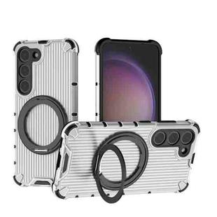 For Samsung Galaxy S23 5G Grating 360 Degree Rotating Holder Shockproof Phone Case(Transparent)