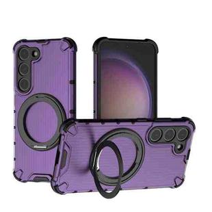 For Samsung Galaxy S23 5G Grating 360 Degree Rotating Holder Shockproof Phone Case(Purple)