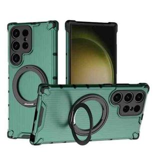 For Samsung Galaxy S23 Ultra 5G Grating 360 Degree Rotating Holder Shockproof Phone Case(Green)