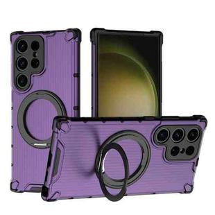 For Samsung Galaxy S23 Ultra 5G Grating 360 Degree Rotating Holder Shockproof Phone Case(Purple)