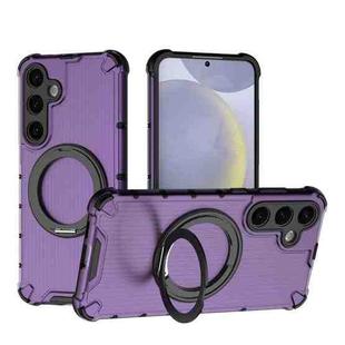 For Samsung Galaxy S24+ 5G Grating 360 Degree Rotating Holder Shockproof Phone Case(Purple)