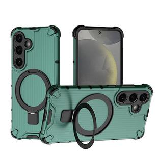 For Samsung Galaxy S25 5G Grating 360 Degree Rotating Holder Shockproof Phone Case(Green)