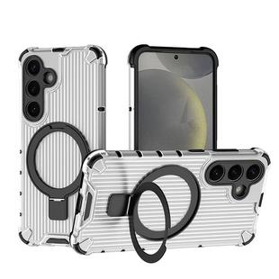 For Samsung Galaxy S25+ 5G Grating 360 Degree Rotating Holder Shockproof Phone Case(Transparent)