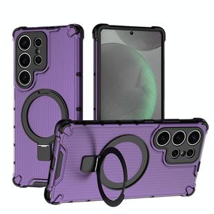 For Samsung Galaxy S25 Ultra 5G Grating 360 Degree Rotating Holder Shockproof Phone Case(Purple)
