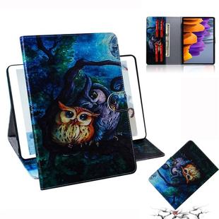 For Samsung Galaxy Tab S7 T870 (2020) 3D Colored Drawing Horizontal Flip Leather Case with Holder & Card Slot & Wallet(Oil Painting Owl)