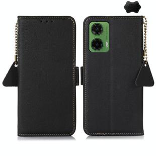 For Motorola Moto G35 Side-Magnetic TJ Genuine Leather RFID Phone Case(Black)