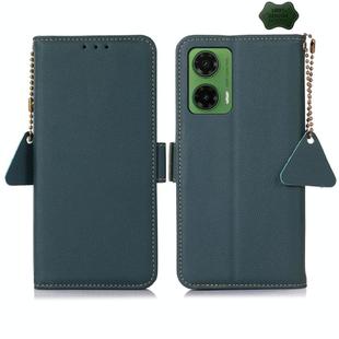 For Motorola Moto G35 Side-Magnetic TJ Genuine Leather RFID Phone Case(Green)