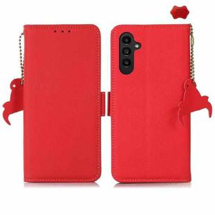 For Samsung Galaxy S24 FE 5G Side-Magnetic TJ Genuine Leather RFID Phone Case(Red)