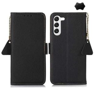 For Samsung Galaxy S25 FE 5G Side-Magnetic TJ Genuine Leather RFID Phone Case(Black)
