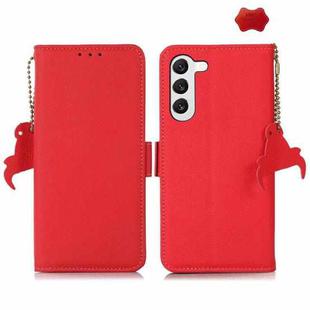 For Samsung Galaxy S25 FE 5G Side-Magnetic TJ Genuine Leather RFID Phone Case(Red)