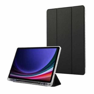 For Samsung Galaxy Tab S9 / S9 FE Carbon Fiber Clear Acrylic 3-Fold Leather Tablet Case(Black)