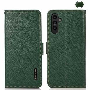 For Samsung Galaxy S24 FE 5G KHAZNEH Side-Magnetic Litchi Genuine Leather RFID Phone Case(Green)