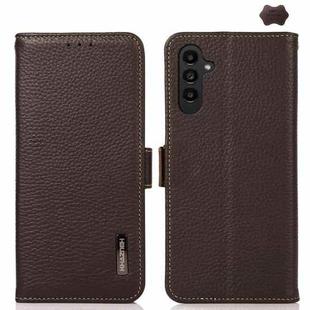 For Samsung Galaxy S24 FE 5G KHAZNEH Side-Magnetic Litchi Genuine Leather RFID Phone Case(Brown)