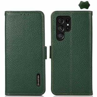 For Samsung Galaxy S25 Ultra 5G KHAZNEH Side-Magnetic Litchi Genuine Leather RFID Phone Case(Green)
