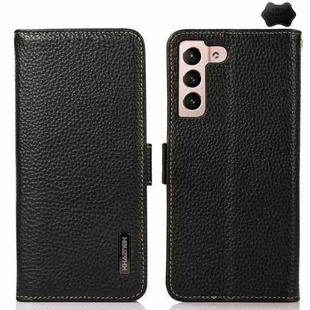 For Samsung Galaxy S25 FE 5G KHAZNEH Side-Magnetic Litchi Genuine Leather RFID Phone Case(Black)