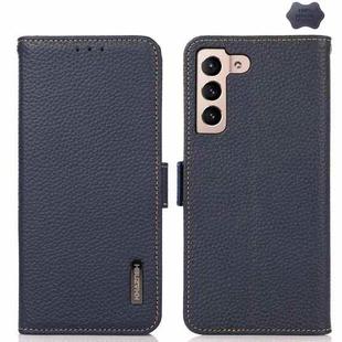 For Samsung Galaxy S25 FE 5G KHAZNEH Side-Magnetic Litchi Genuine Leather RFID Phone Case(Blue)