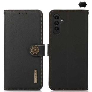 For Samsung Galaxy S24 FE 5G KHAZNEH Custer Genuine Leather RFID Phone Case(Black)