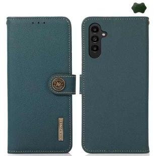 For Samsung Galaxy S24 FE 5G KHAZNEH Custer Genuine Leather RFID Phone Case(Green)