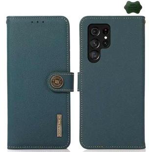 For Samsung Galaxy S25 Ultra 5G KHAZNEH Custer Genuine Leather RFID Phone Case(Green)