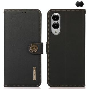 For Samsung Galaxy S25 Edge 5G KHAZNEH Custer Genuine Leather RFID Phone Case(Black)