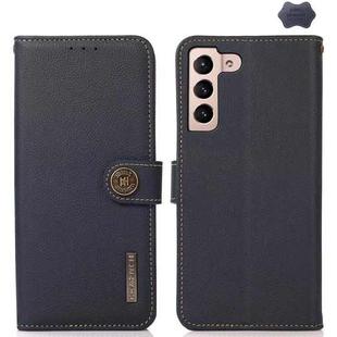 For Samsung Galaxy S25 FE 5G KHAZNEH Custer Genuine Leather RFID Phone Case(Blue)