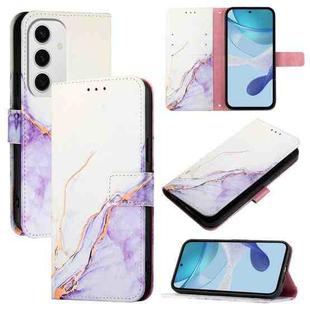 For Samsung Galaxy S24 FE 5G PT003 Marble Pattern Flip Leather Phone Case(White Purple)