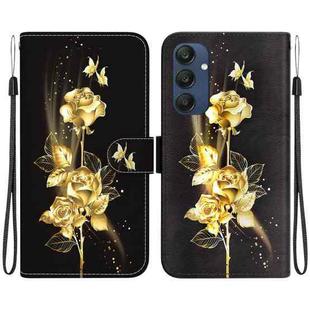For Samsung Galaxy M35 Crystal Texture Colored Drawing Leather Phone Case(Gold Butterfly Rose)