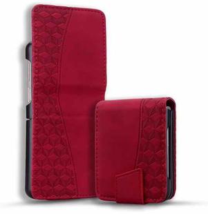 For Samsung Galaxy Z Flip5 Diamond Buckle Leather Phone Case with Lanyard(Wine Red)