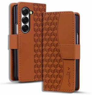 For Samsung Galaxy Z Fold6 Diamond Buckle Leather Phone Case with Lanyard(Brown)