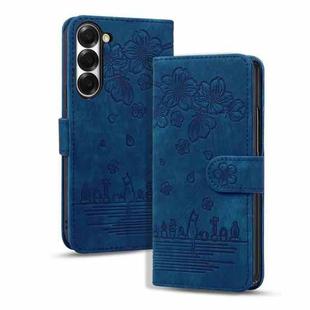 For Samsung Galaxy Z Fold6 Cartoon Sakura Cat Embossed Leather Phone Case(Royal Blue)