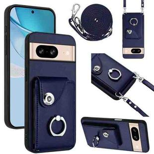 For Google Pixel 8 Organ Card Bag Ring Holder Phone Case with Long Lanyard(Blue)