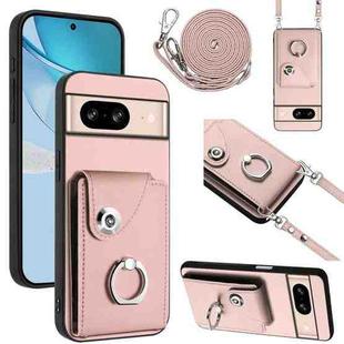 For Google Pixel 8 Organ Card Bag Ring Holder Phone Case with Long Lanyard(Pink)