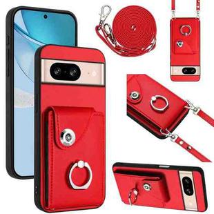 For Google Pixel 8 Organ Card Bag Ring Holder Phone Case with Long Lanyard(Red)