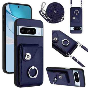 For Google Pixel 8 Pro Organ Card Bag Ring Holder Phone Case with Long Lanyard(Blue)