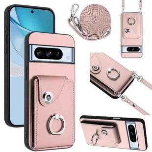 For Google Pixel 8 Pro Organ Card Bag Ring Holder Phone Case with Long Lanyard(Pink)