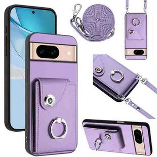 For Google Pixel 8a Organ Card Bag Ring Holder Phone Case with Long Lanyard(Purple)