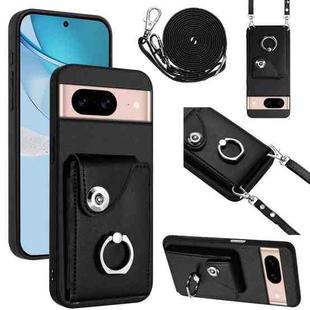 For Google Pixel 8a Organ Card Bag Ring Holder Phone Case with Long Lanyard(Black)