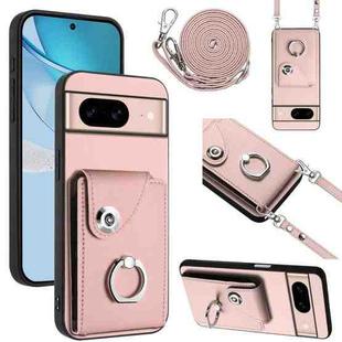 For Google Pixel 8a Organ Card Bag Ring Holder Phone Case with Long Lanyard(Pink)