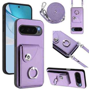 For Google Pixel 10 Pro XL Organ Card Bag Ring Holder Phone Case with Long Lanyard(Purple)