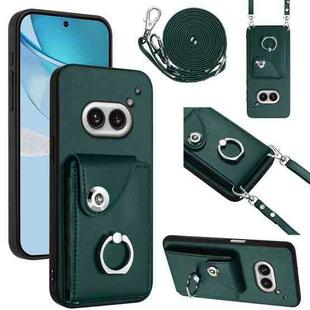 For Nothing Phone 2a Organ Card Bag Ring Holder Phone Case with Long Lanyard(Green)