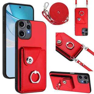 For Nothing CMF Phone 2 Pro Organ Card Bag Ring Holder Phone Case with Long Lanyard(Red)