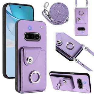 For Nothing Phone 3a Organ Card Bag Ring Holder Phone Case with Long Lanyard(Purple)