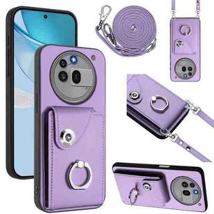 For Nothing Phone 3a Pro Organ Card Bag Ring Holder Phone Case with Long Lanyard(Purple)
