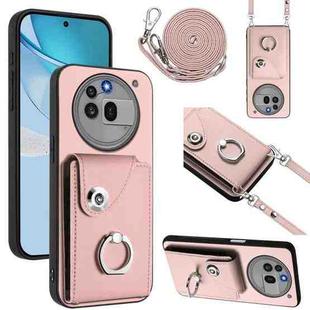 For Nothing Phone 3a Pro Organ Card Bag Ring Holder Phone Case with Long Lanyard(Pink)