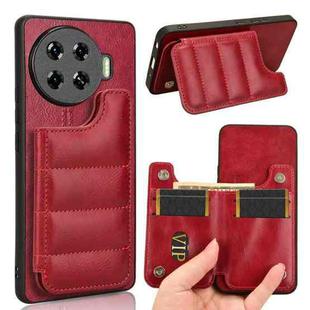 For Tecno Spark 20 Pro+ 4G Cow Pattern Sewing Card Bag Phone Case(Red)