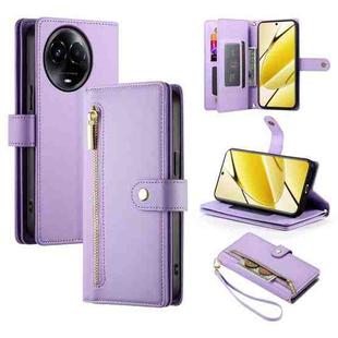 For Realme 11 5G / 11x Nine Card-slot Zipper Wallet Bag Leather Phone Case(Purple)