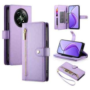 For Realme 12 5G Nine Card-slot Zipper Wallet Bag Leather Phone Case(Purple)