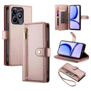 For Realme C53 / Narzo N53 4G Nine Card-slot Zipper Wallet Bag Leather Phone Case(Pink)