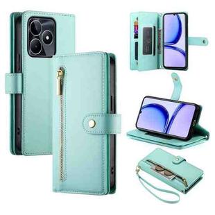 For Realme C53 / Narzo N53 4G Nine Card-slot Zipper Wallet Bag Leather Phone Case(Mint Green)